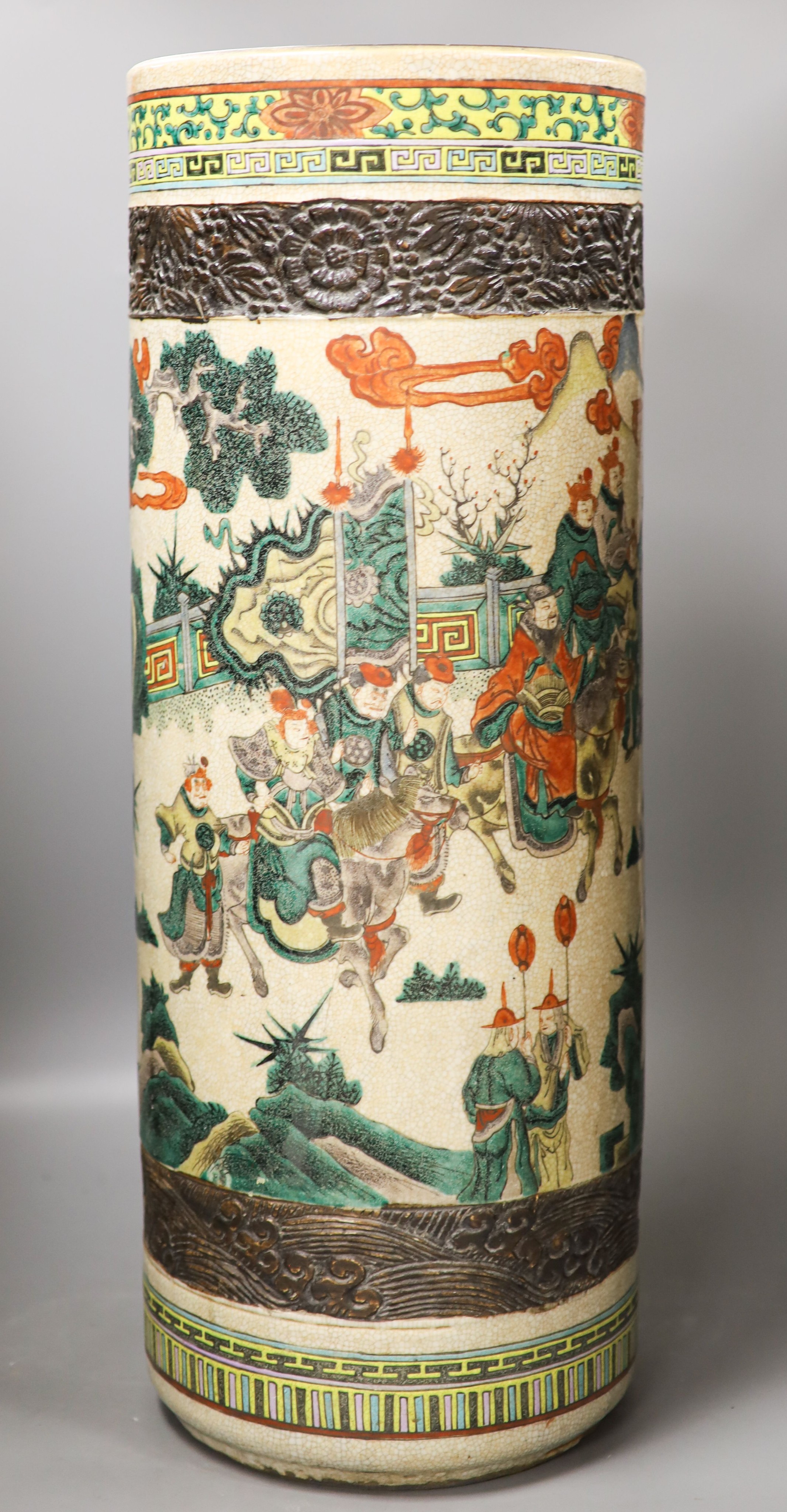 A Chinese famille verte crackle glazed stick stand, c. 1900, 61cm